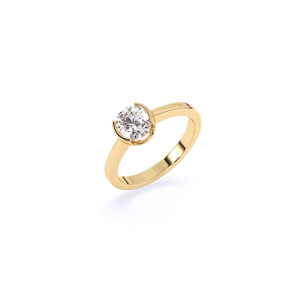 Round Half Bezel Solitaire Diamond Ring